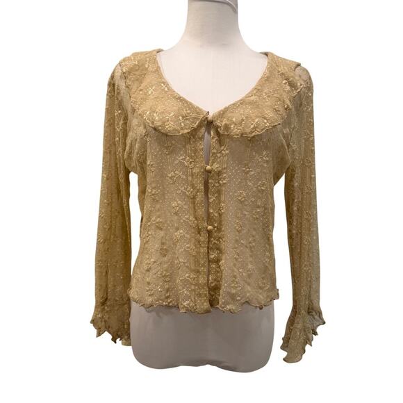 Younique Tops - Beige Long Sleeve Lace Sheer Mesh Fairycore Top Small Fairy Coquette Medieval